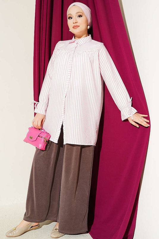 Chemise Rose À Rayures Avec Poignet Élastiqué