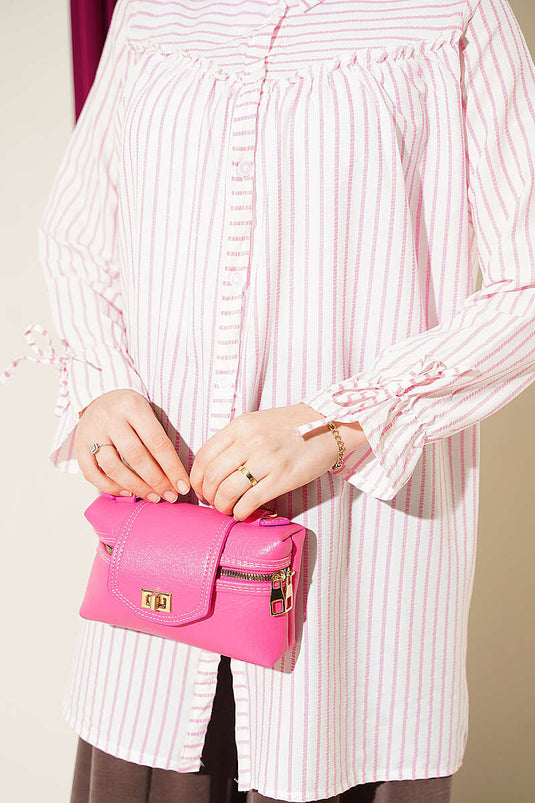 Chemise Rose À Rayures Avec Poignet Élastiqué