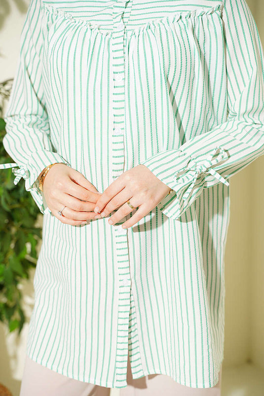Striped Green Wrist-Elastic Shirt