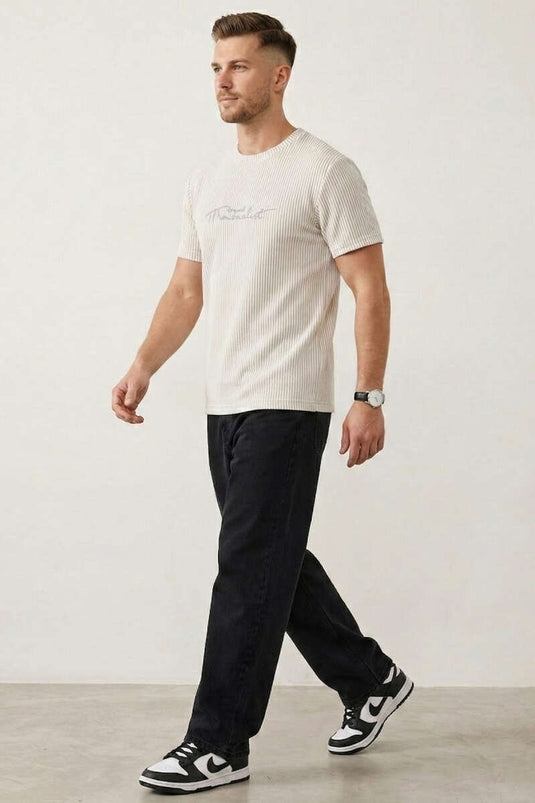 Striped Crew Neck T-shirt Beige