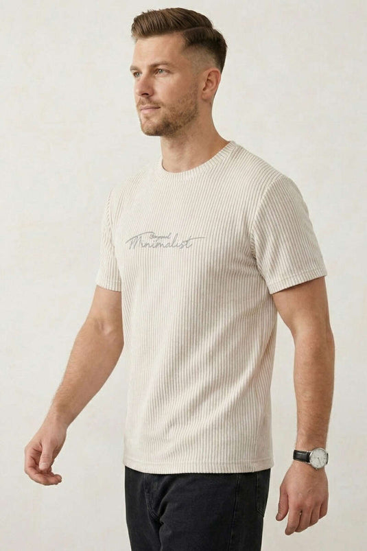Striped Crew Neck T-shirt Beige