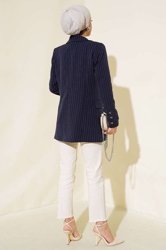 Striped Blazer Jacket Navy Blue