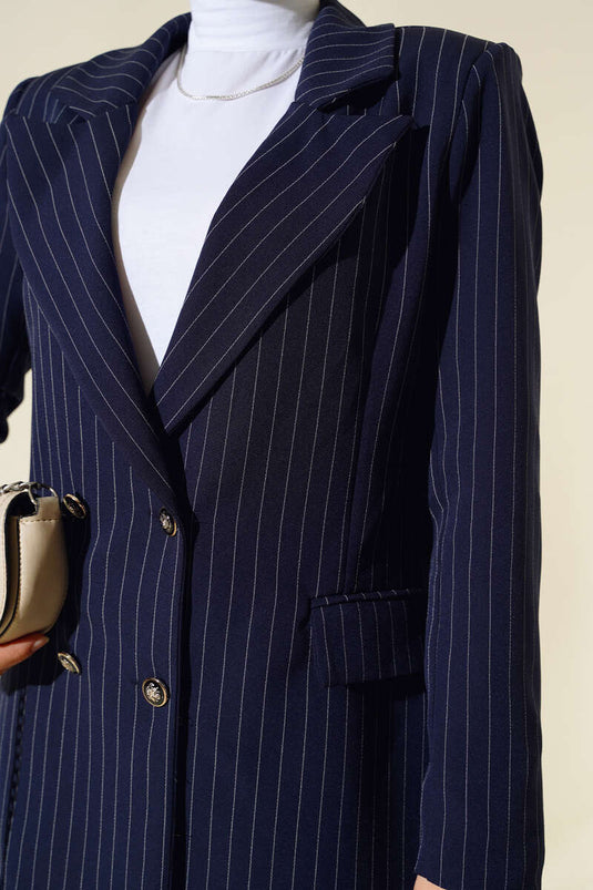 Striped Blazer Jacket Navy Blue