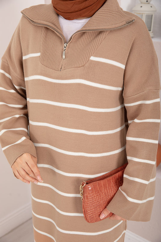 Robe en maille à col roulé rayée DIX