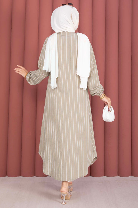 Striped Full-Length Buttoned Shirt Tunic Green Olive