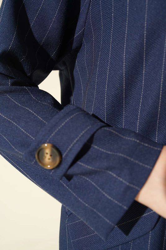 Striped Double Pocket Jacket Navy Blue