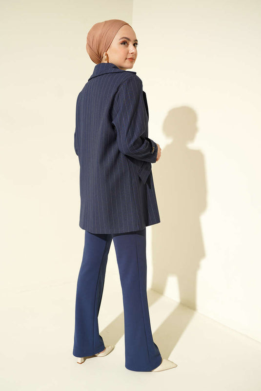 Striped Double Pocket Jacket Navy Blue