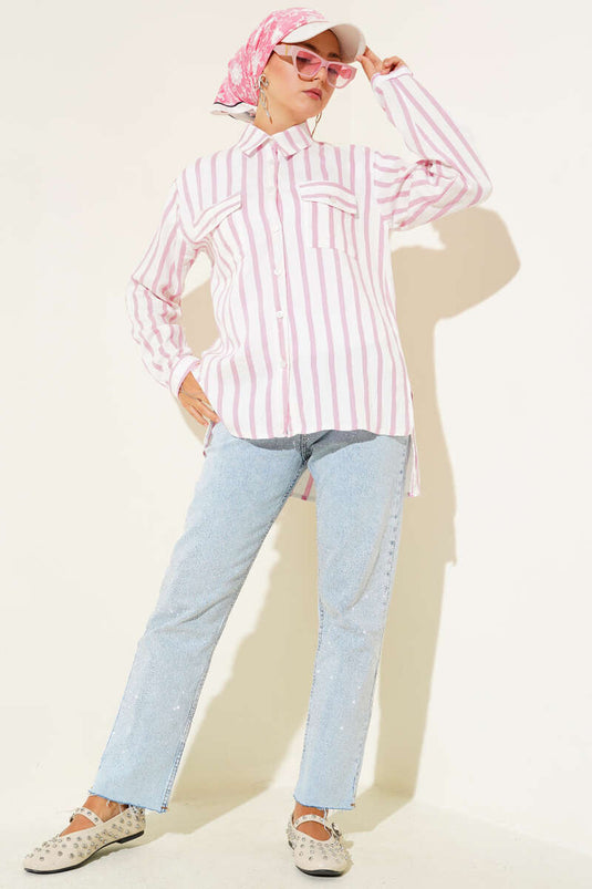 Striped Double Pocket Shirt Pink