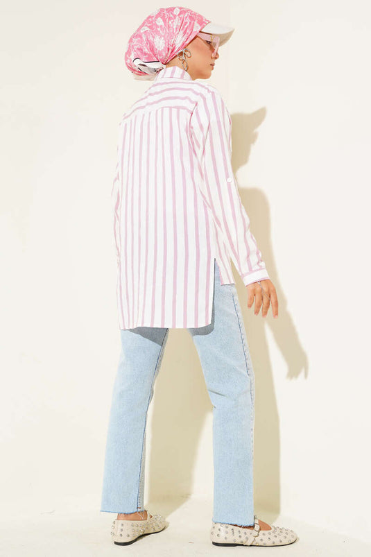 Striped Double Pocket Shirt Pink