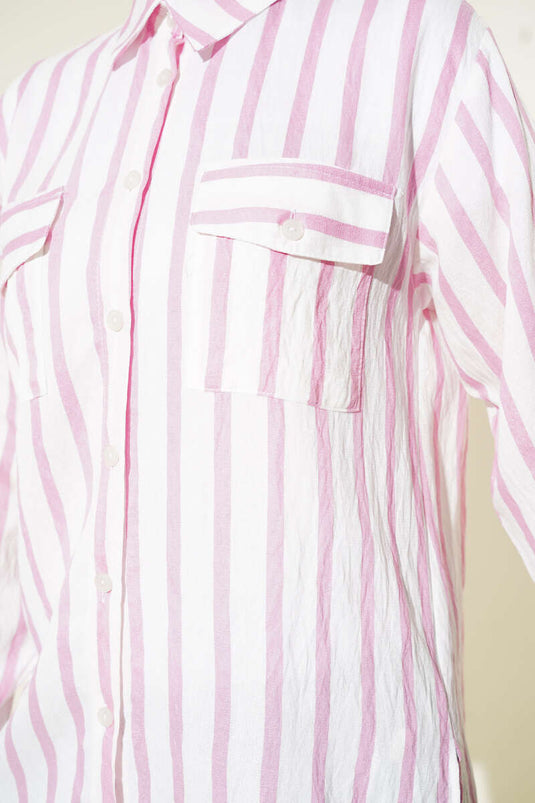 Striped Double Pocket Shirt Pink