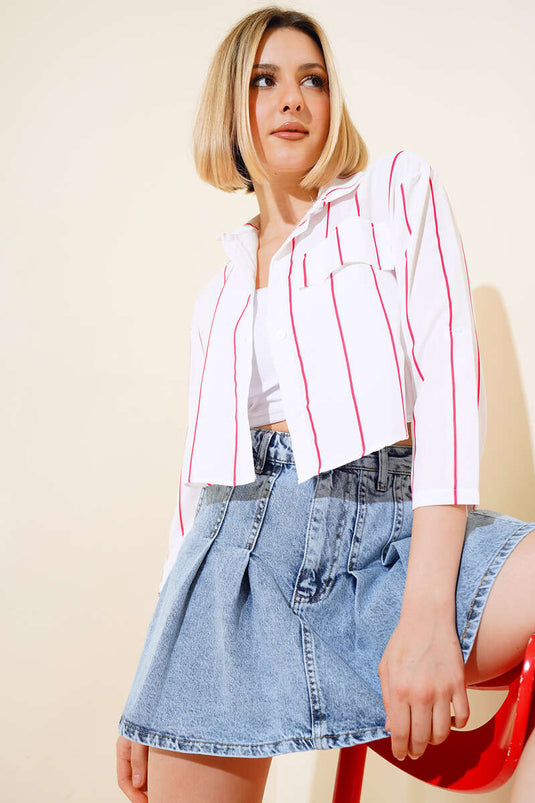 Chemise Courte Rayée Fuchsia