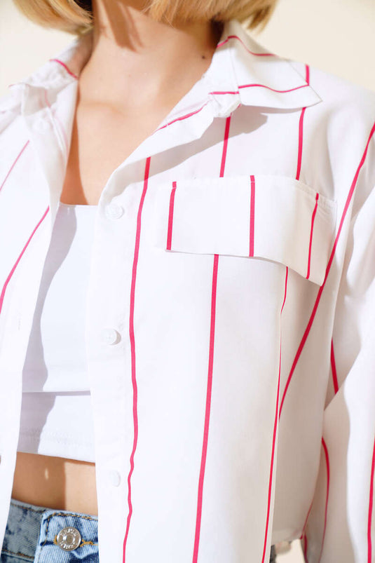 Striped Crop Shirt Fuchsia