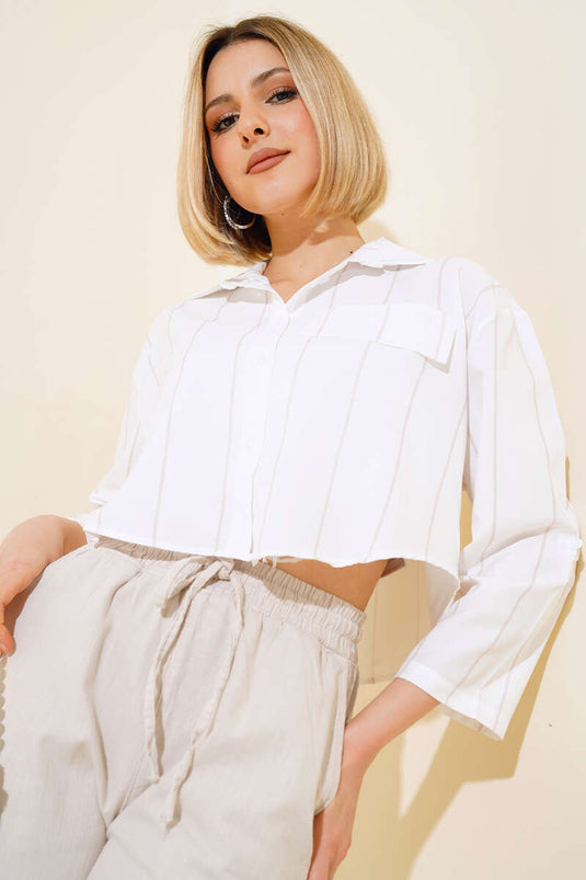 Chemise courte rayée Latte