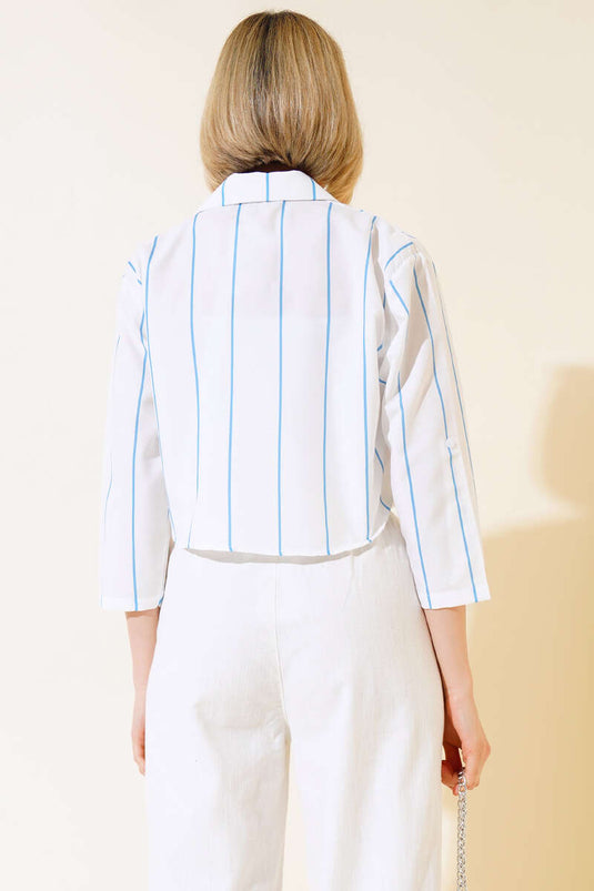 Chemise Courte Rayée Bleu