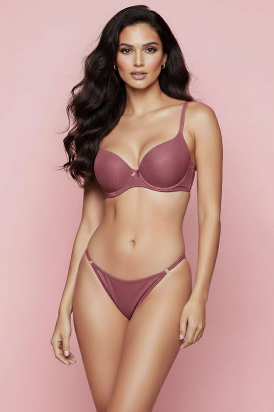 طقم حمالة صدر مبطنة مخططة، وردي فاتح