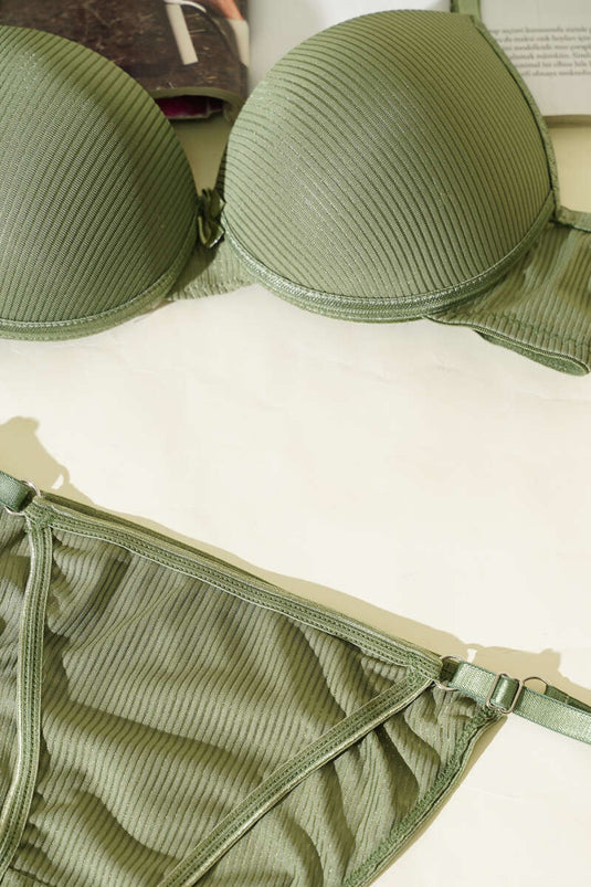 Striped Supported Bra Set Khaki