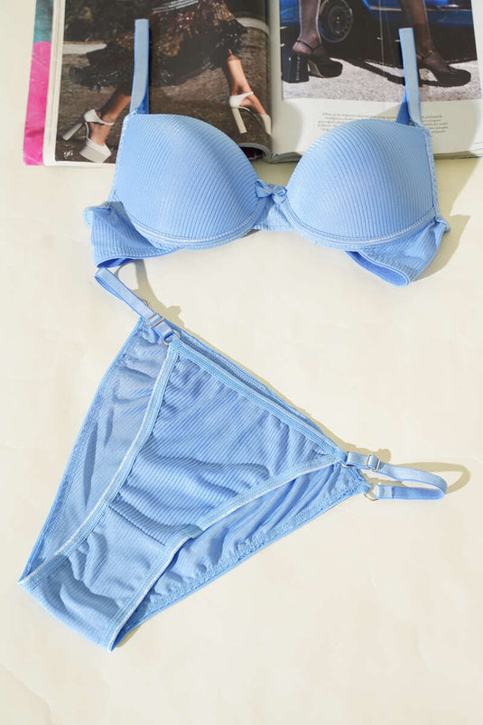 Completo reggiseno senza ferretto a righe azzurro bebè