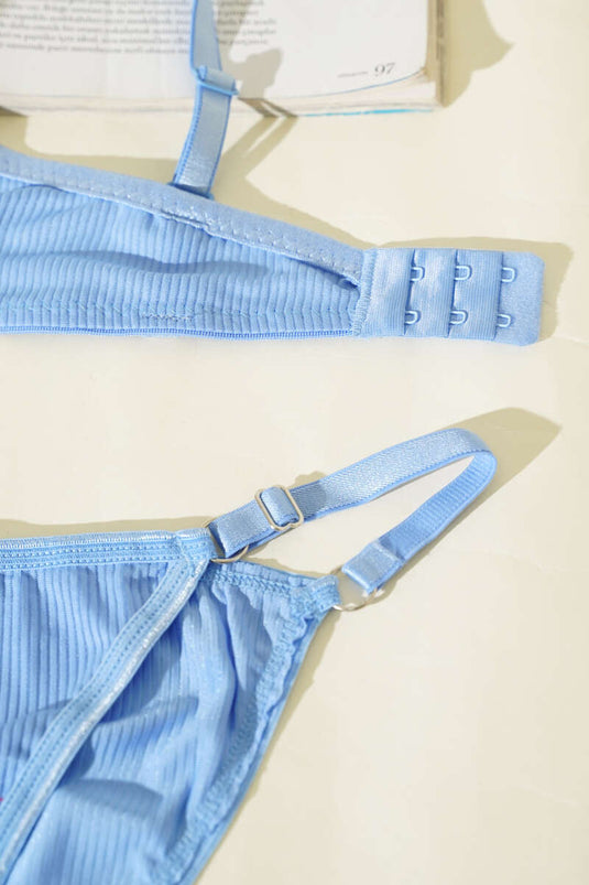 Striped Wireless Bra Set Baby Blue