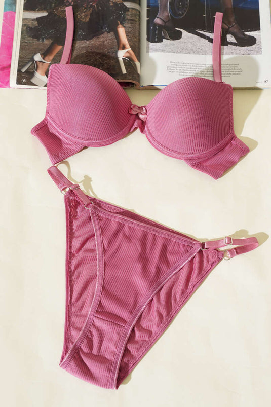 Çizgili Desteksiz Sütyen Takımı Gül Kurusu