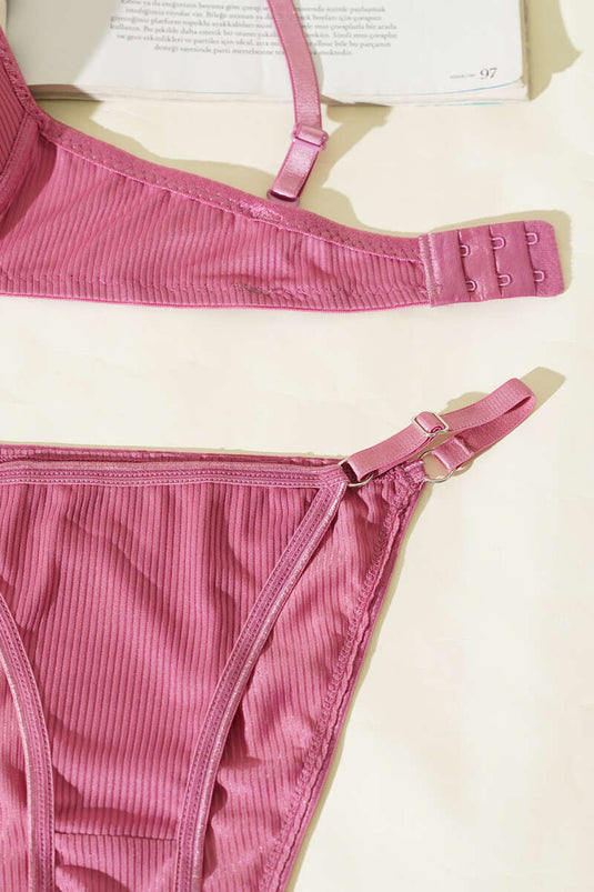 Striped Wireless Bra Set Rosehip