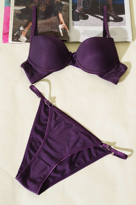 Ensemble soutien-gorge sans armatures rayé violet