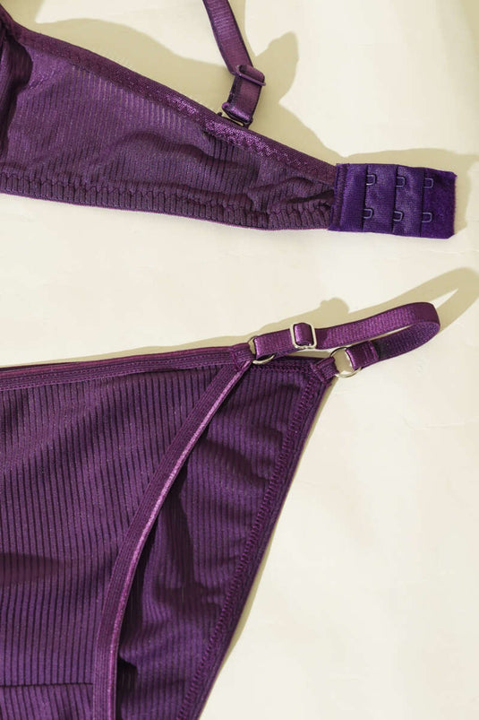 Striped Wireless Bra Set Purple