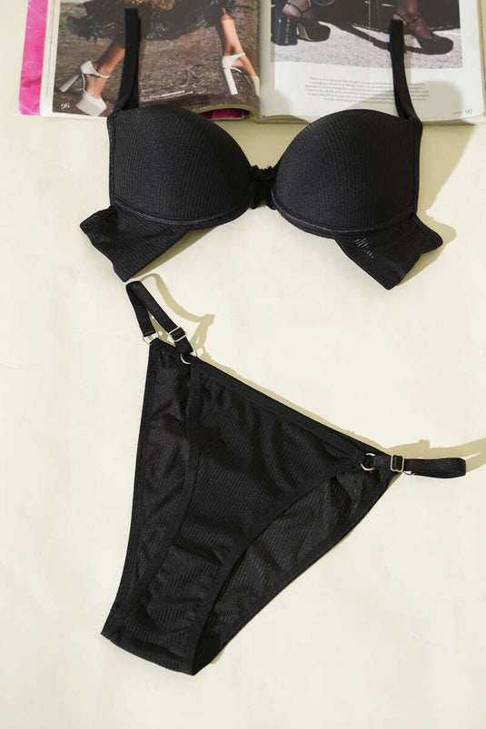 Ensemble soutien-gorge sans armatures rayé noir
