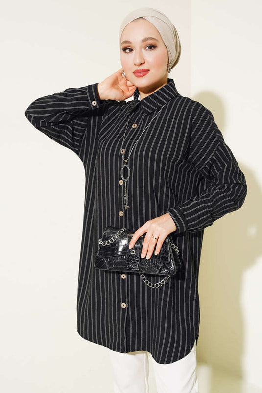 Striped Off-Shoulder Shirt Black
