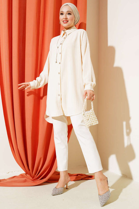 Striped Off-Shoulder Shirt Stone