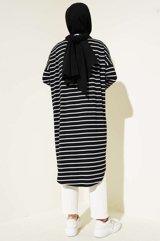 Striped Off-Shoulder Black Tunic