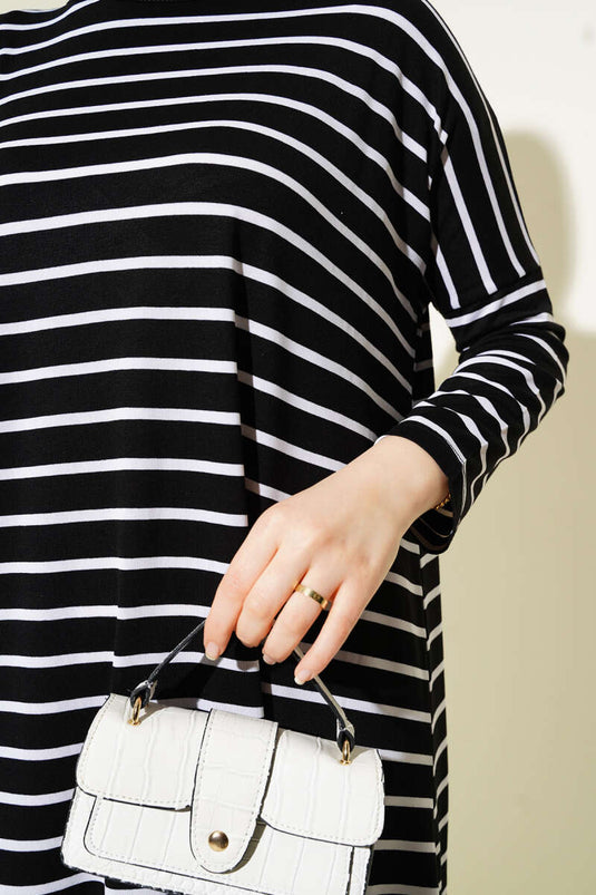 Striped Off-Shoulder Black Tunic
