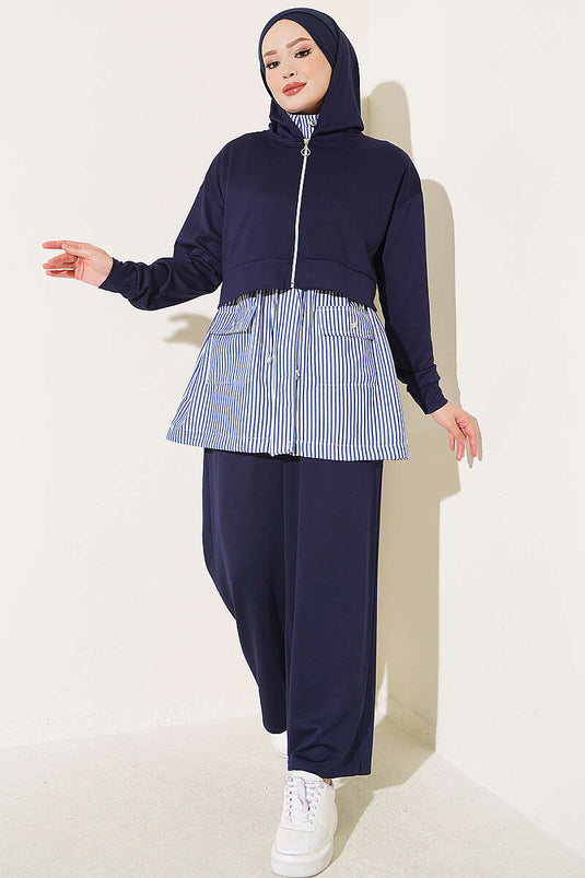 Ensemble À Capuche Rayé En Marine