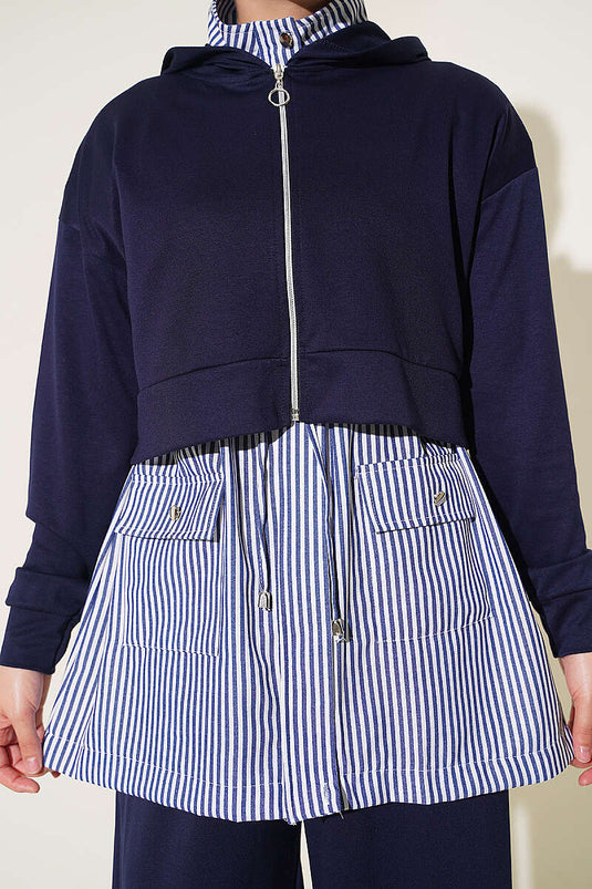 Ensemble À Capuche Rayé En Marine