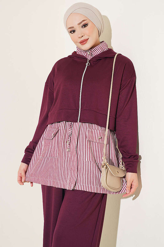 Ensemble À Capuche Rayé En Aubergine