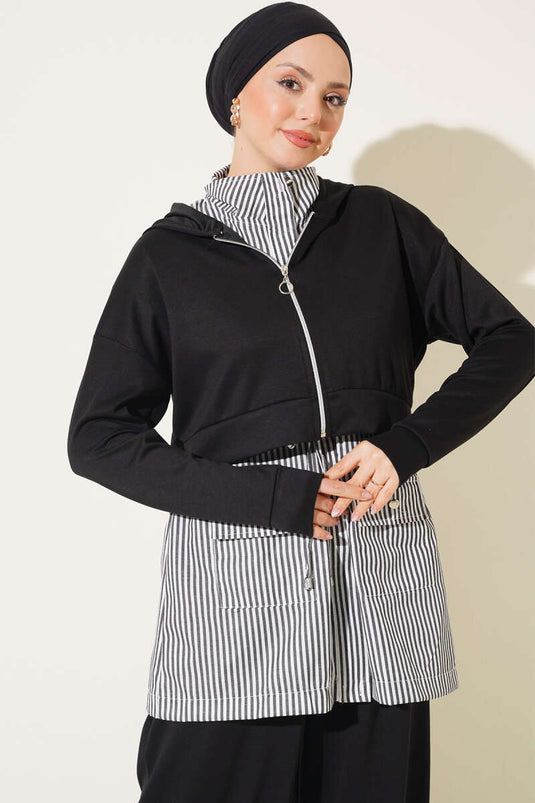 Ensemble À Capuche Rayé En Noir