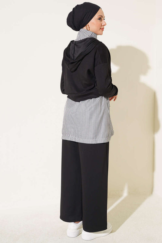 Ensemble À Capuche Rayé En Noir