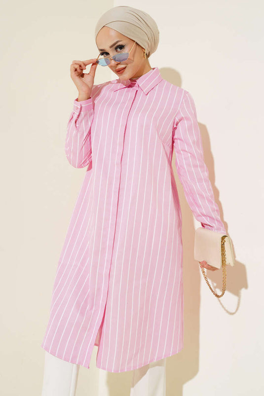 Striped Hidden Button Shirt Pink