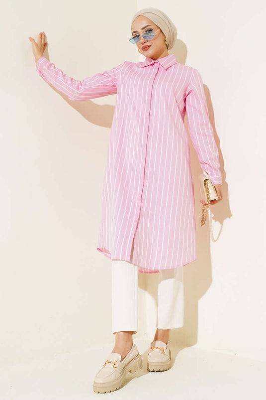 Striped Hidden Button Shirt Pink