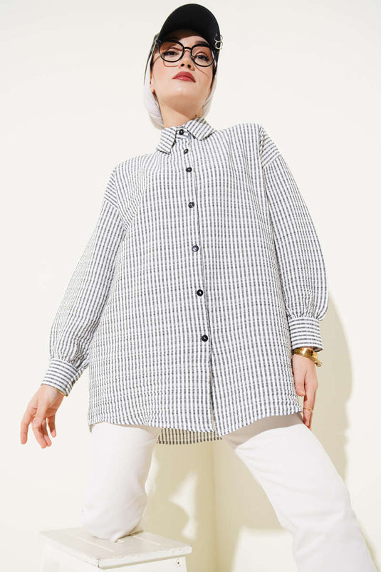 Striped Waffle Shirt Black