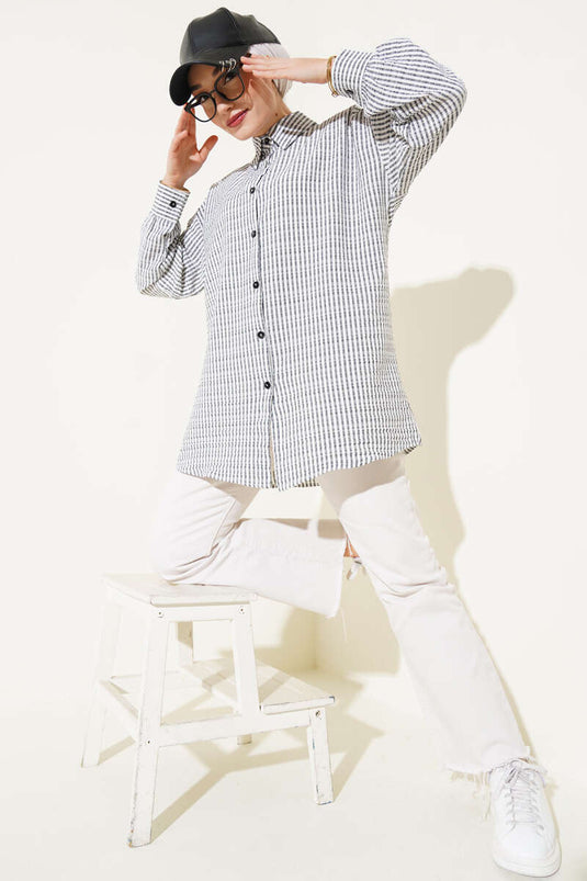 Striped Waffle Shirt Black