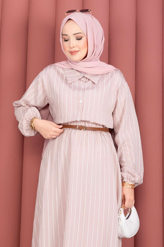 Ensemble deux pièces chemise rayée et jupe beige