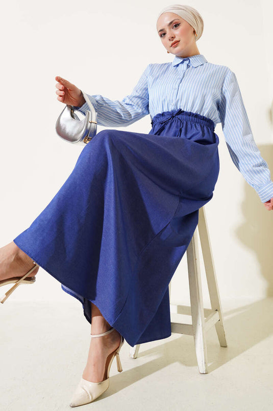 Gestreepte overhemdjurk ijsblauw