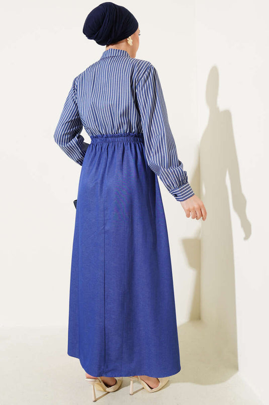 Striped Shirt Garnished Dress Jeans