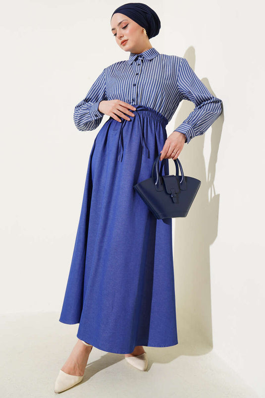 Striped Shirt Garnished Dress Jeans