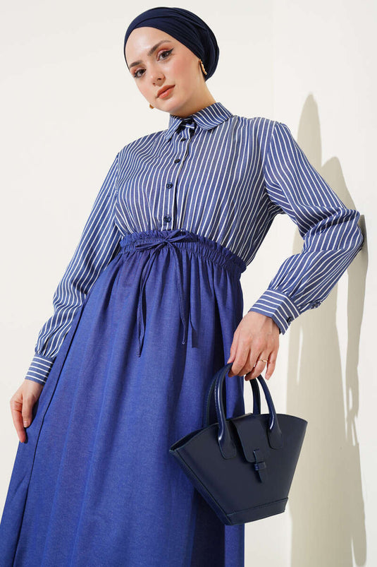Striped Shirt Garnished Dress Jeans