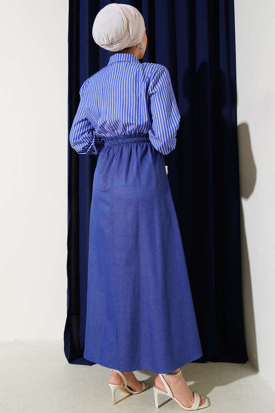 Gestreiftes Hemd Garnish Kleid Marineblau