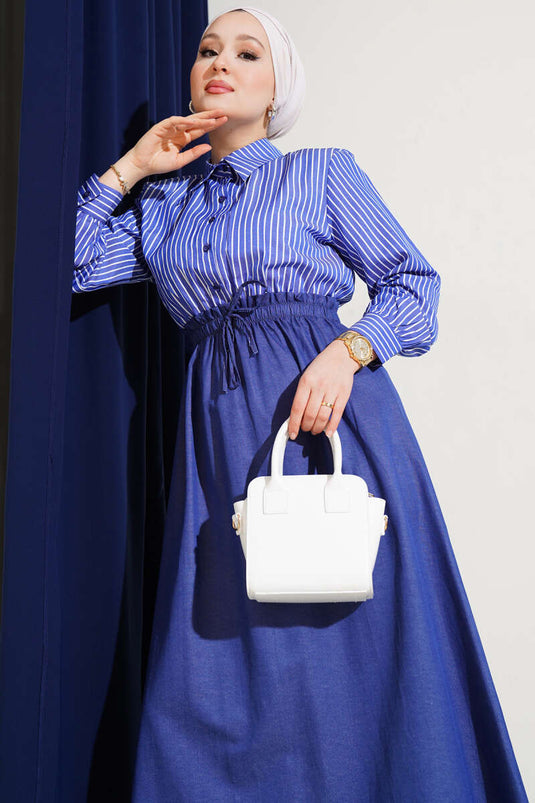 Gestreiftes Hemd Garnish Kleid Marineblau