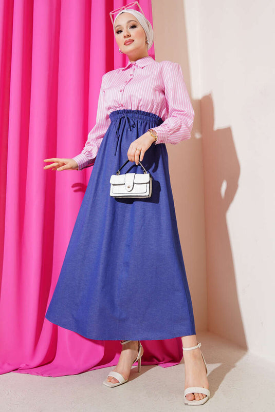 فستان قميص مخطط باللون الوردي