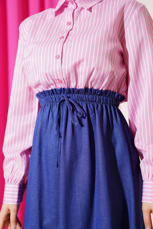 فستان قميص مخطط باللون الوردي