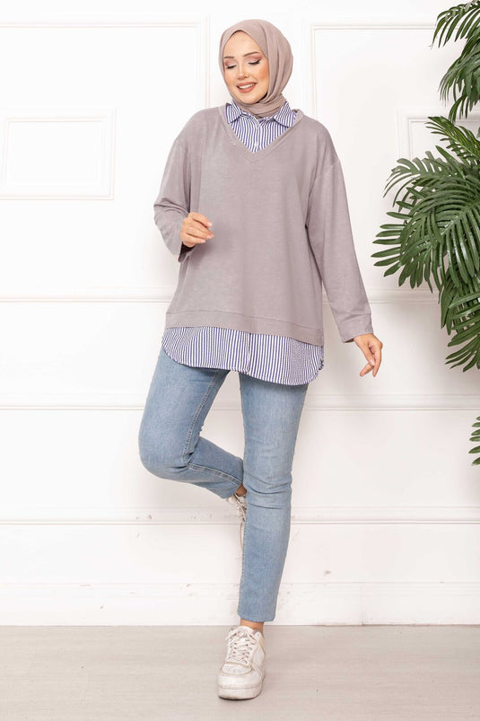 قميص مخطط مزين بحجر التونيك